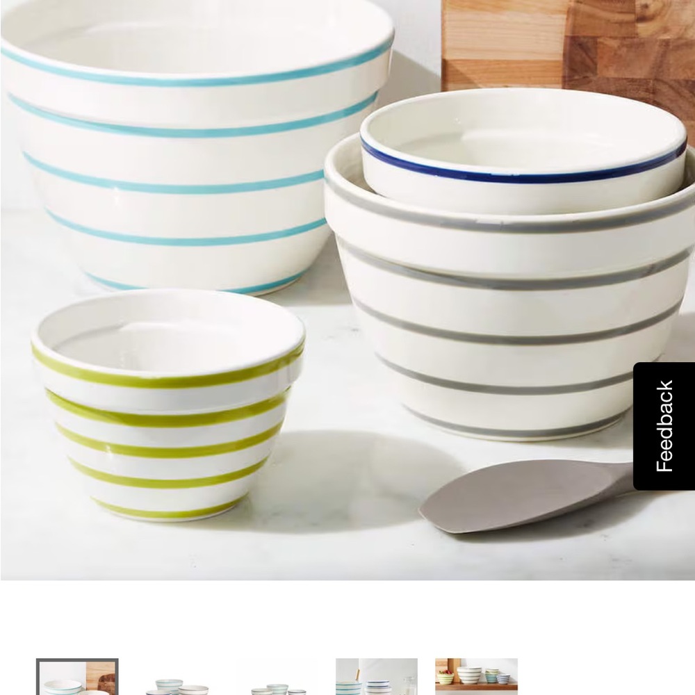 Crate and Barrel Striped Ceramic Mixing Bowl Set